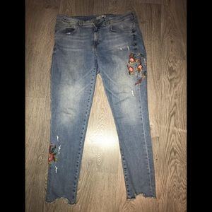 COPY - Faded, ripped floral embroidered jeans